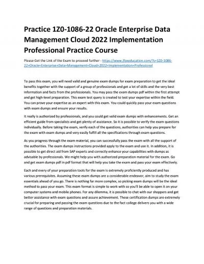 Practice 1Z0-1086-22 Oracle Enterprise Data Management Cloud 2022 Implementation Professional
