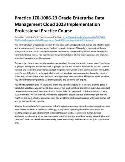 Practice 1Z0-1086-23 Oracle Enterprise Data Management Cloud 2023 Implementation Professional