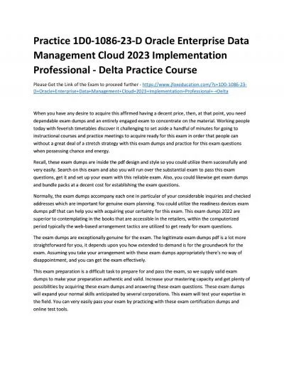 Practice 1D0-1086-23-D Oracle Enterprise Data Management Cloud 2023 Implementation Professional