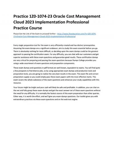 Practice 1Z0-1074-23 Oracle Cost Management Cloud 2023 Implementation Professional Practice