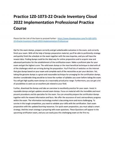 Practice 1Z0-1073-22 Oracle Inventory Cloud 2022 Implementation Professional Practice Course