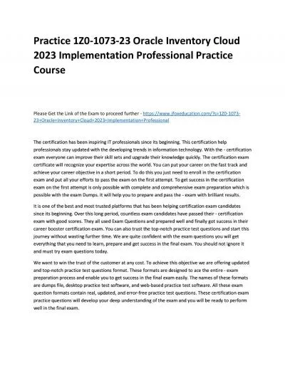 Practice 1Z0-1073-23 Oracle Inventory Cloud 2023 Implementation Professional Practice