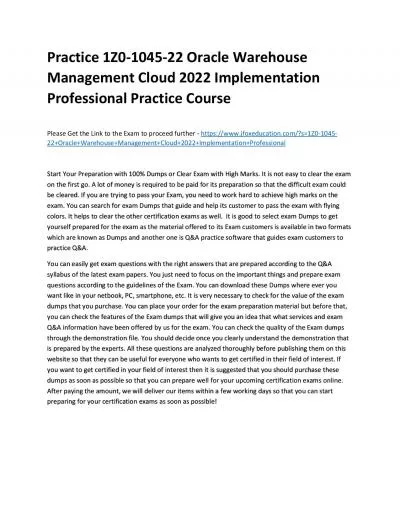 Practice 1Z0-1045-22 Oracle Warehouse Management Cloud 2022 Implementation Professional