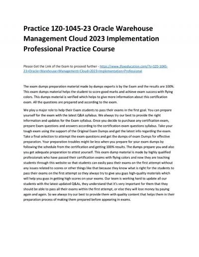Practice 1Z0-1045-23 Oracle Warehouse Management Cloud 2023 Implementation Professional