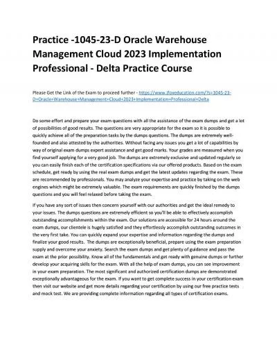 Practice -1045-23-D Oracle Warehouse Management Cloud 2023 Implementation Professional