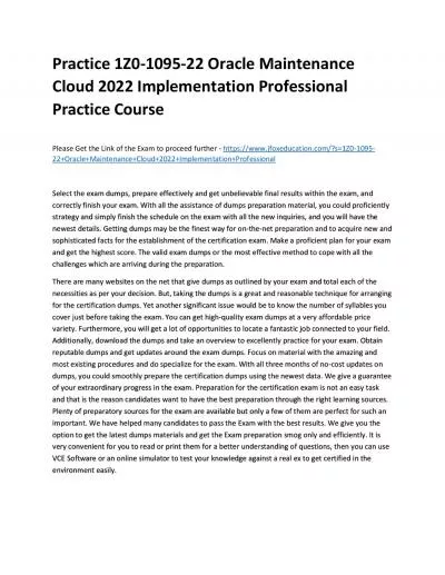 Practice 1Z0-1095-22 Oracle Maintenance Cloud 2022 Implementation Professional Practice