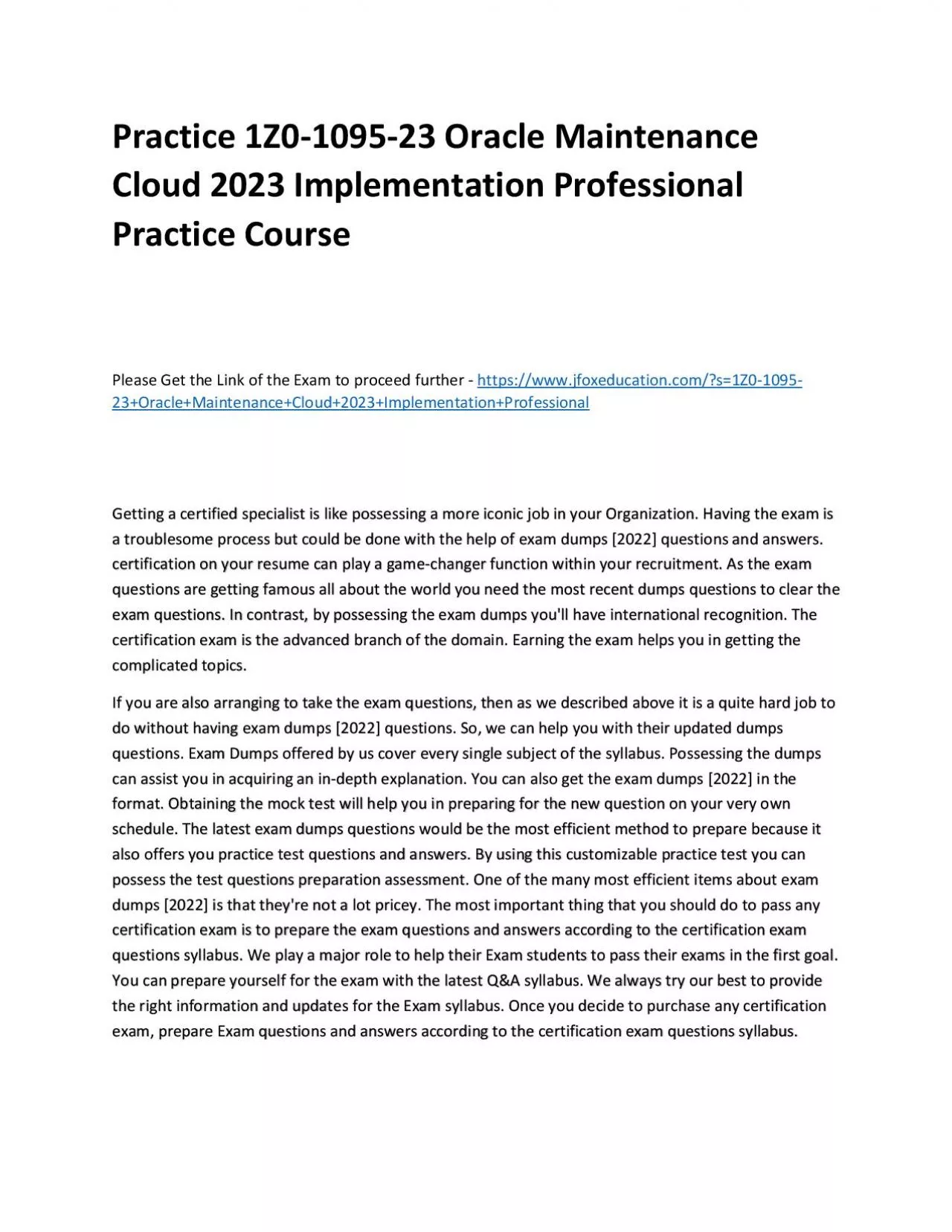 PDF-Practice 1Z0-1095-23 Oracle Maintenance Cloud 2023 Implementation Professional Practice