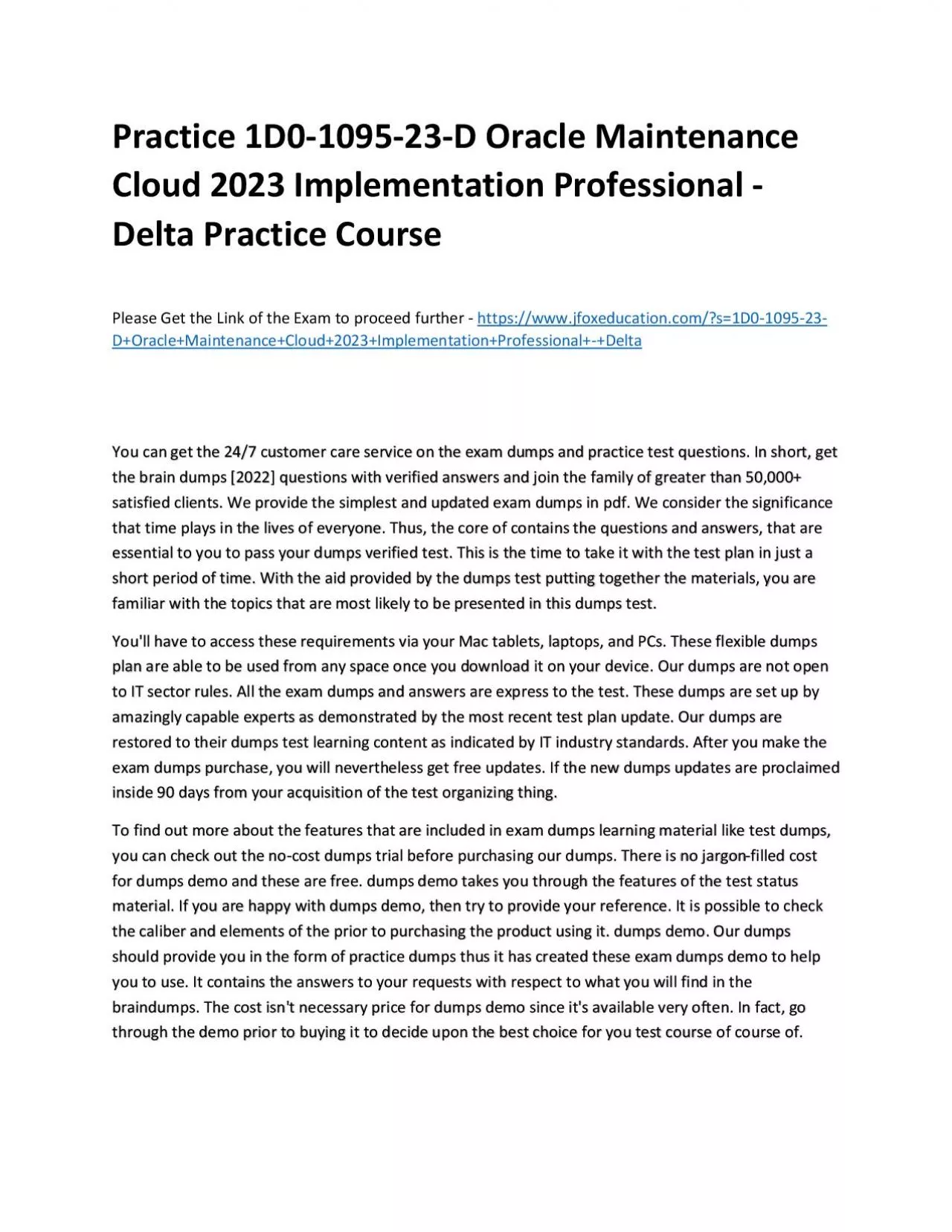 PDF-Practice 1D0-1095-23-D Oracle Maintenance Cloud 2023 Implementation Professional - Delta