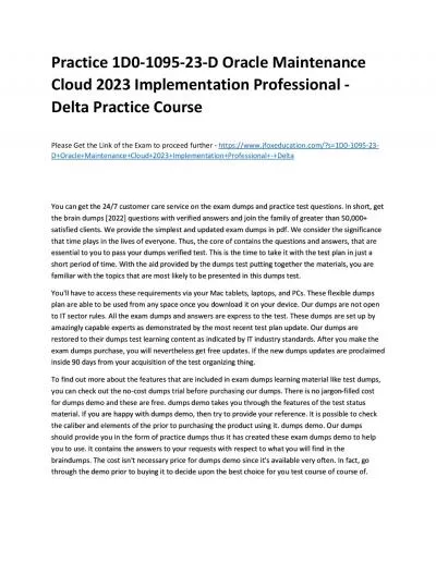 Practice 1D0-1095-23-D Oracle Maintenance Cloud 2023 Implementation Professional - Delta Practice Course