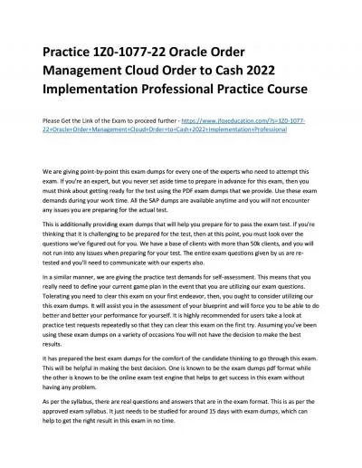 Practice 1Z0-1077-22 Oracle Order Management Cloud Order to Cash 2022 Implementation Professional