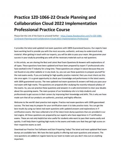 Practice 1Z0-1066-22 Oracle Planning and Collaboration Cloud 2022 Implementation Professional