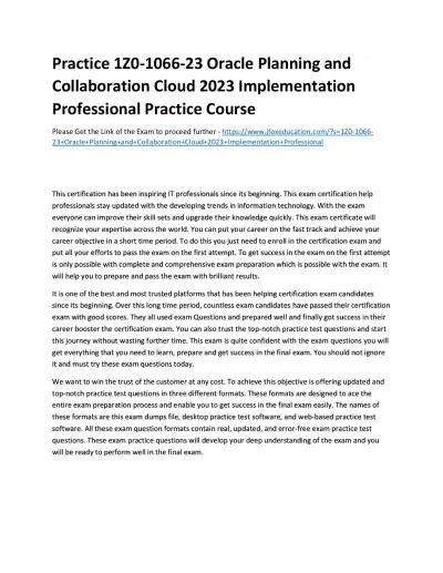 Practice 1Z0-1066-23 Oracle Planning and Collaboration Cloud 2023 Implementation Professional Practice Course