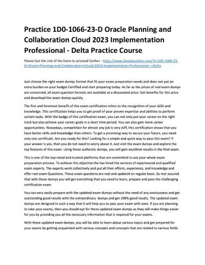 Practice 1D0-1066-23-D Oracle Planning and Collaboration Cloud 2023 Implementation Professional - Delta Practice Course