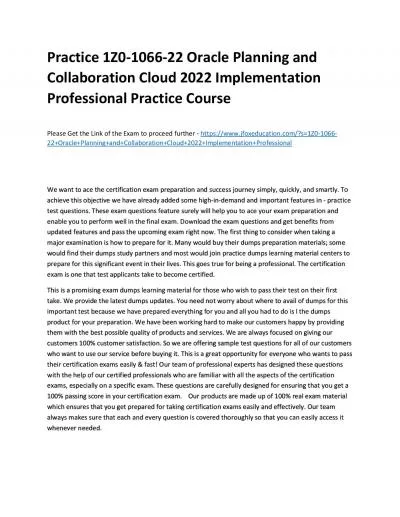 Practice 1Z0-1066-22 Oracle Planning and Collaboration Cloud 2022 Implementation Professional Practice Course