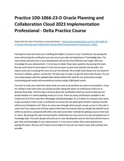 Practice 1D0-1066-23-D Oracle Planning and Collaboration Cloud 2023 Implementation Professional - Delta Practice Course