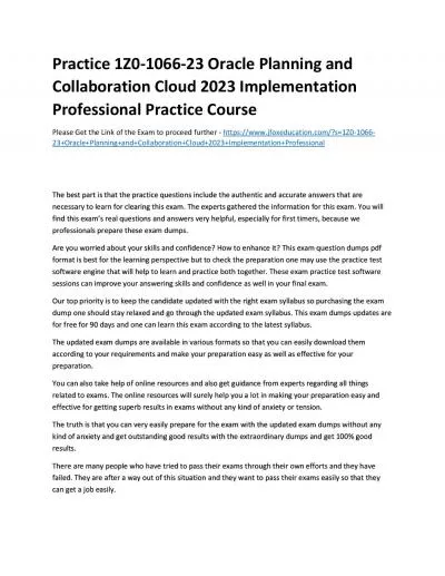 Practice 1Z0-1066-23 Oracle Planning and Collaboration Cloud 2023 Implementation Professional Practice Course