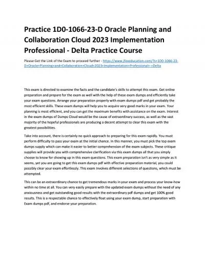 Practice 1D0-1066-23-D Oracle Planning and Collaboration Cloud 2023 Implementation Professional