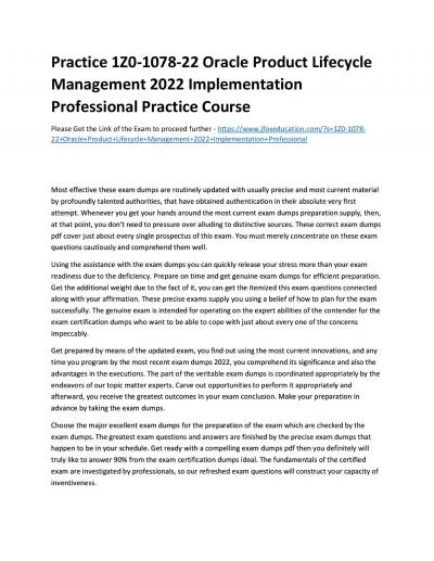 Practice 1Z0-1078-22 Oracle Product Lifecycle Management 2022 Implementation Professional