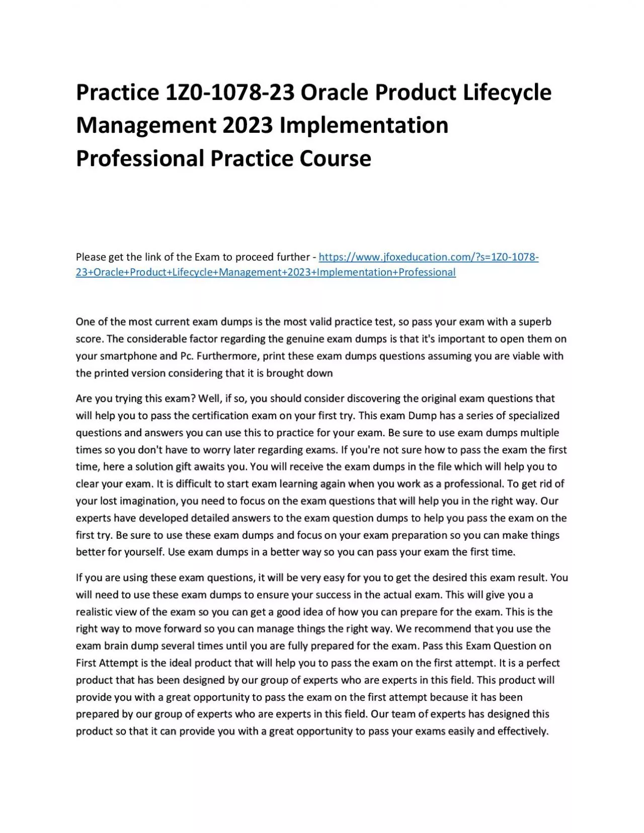 Practice 1Z0-1078-23 Oracle Product Lifecycle Management 2023 Implementation Professional