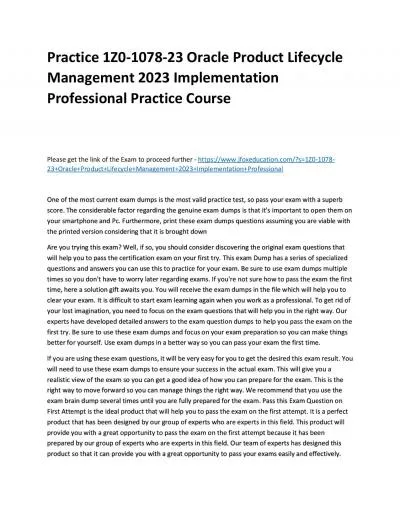 Practice 1Z0-1078-23 Oracle Product Lifecycle Management 2023 Implementation Professional