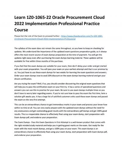 Learn 1Z0-1065-22 Oracle Procurement Cloud 2022 Implementation Professional Practice Course