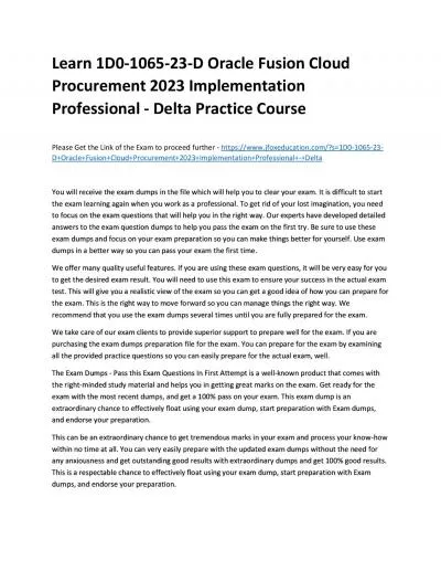 Learn 1D0-1065-23-D Oracle Fusion Cloud Procurement 2023 Implementation Professional - Delta Practice Course