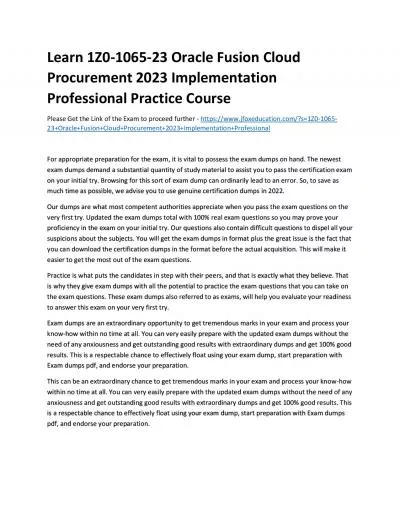 Learn 1Z0-1065-23 Oracle Fusion Cloud Procurement 2023 Implementation Professional Practice