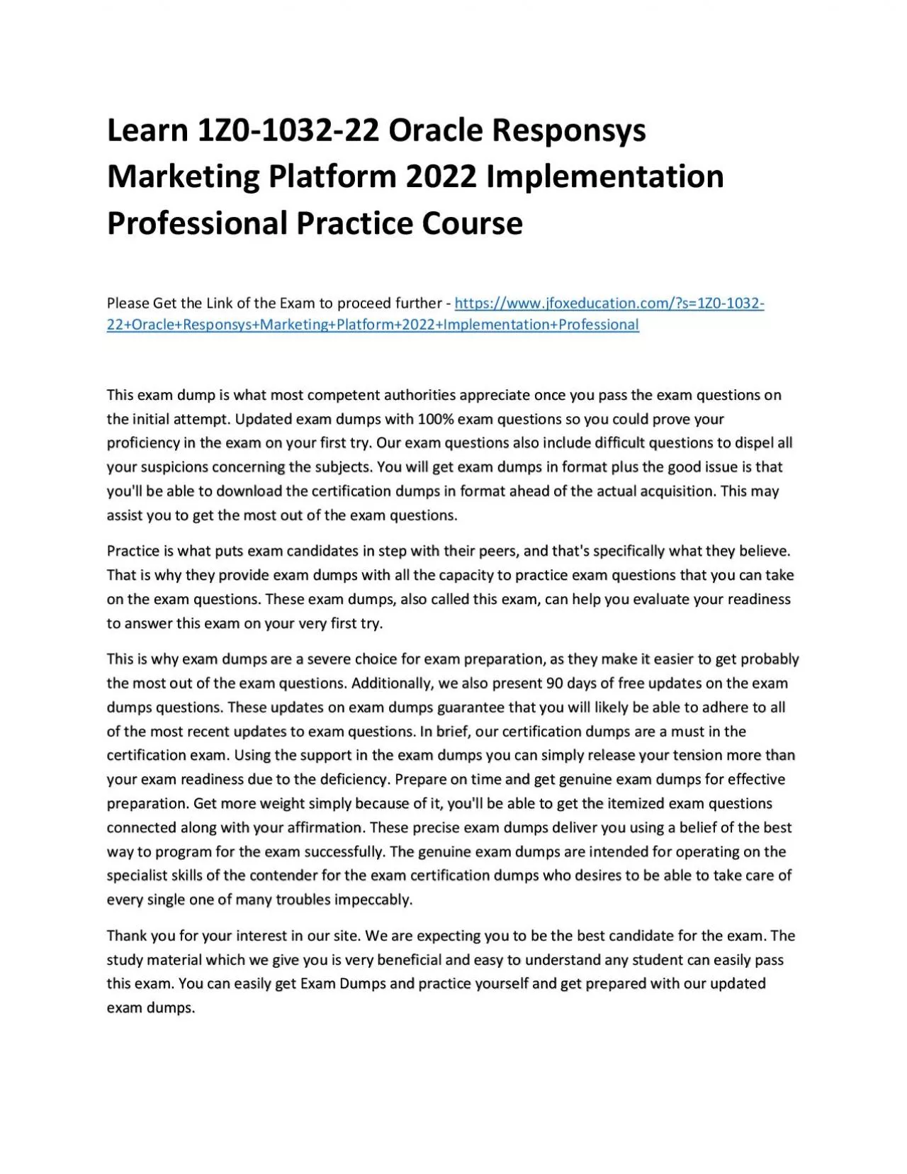 PDF-Learn 1Z0-1032-22 Oracle Responsys Marketing Platform 2022 Implementation Professional