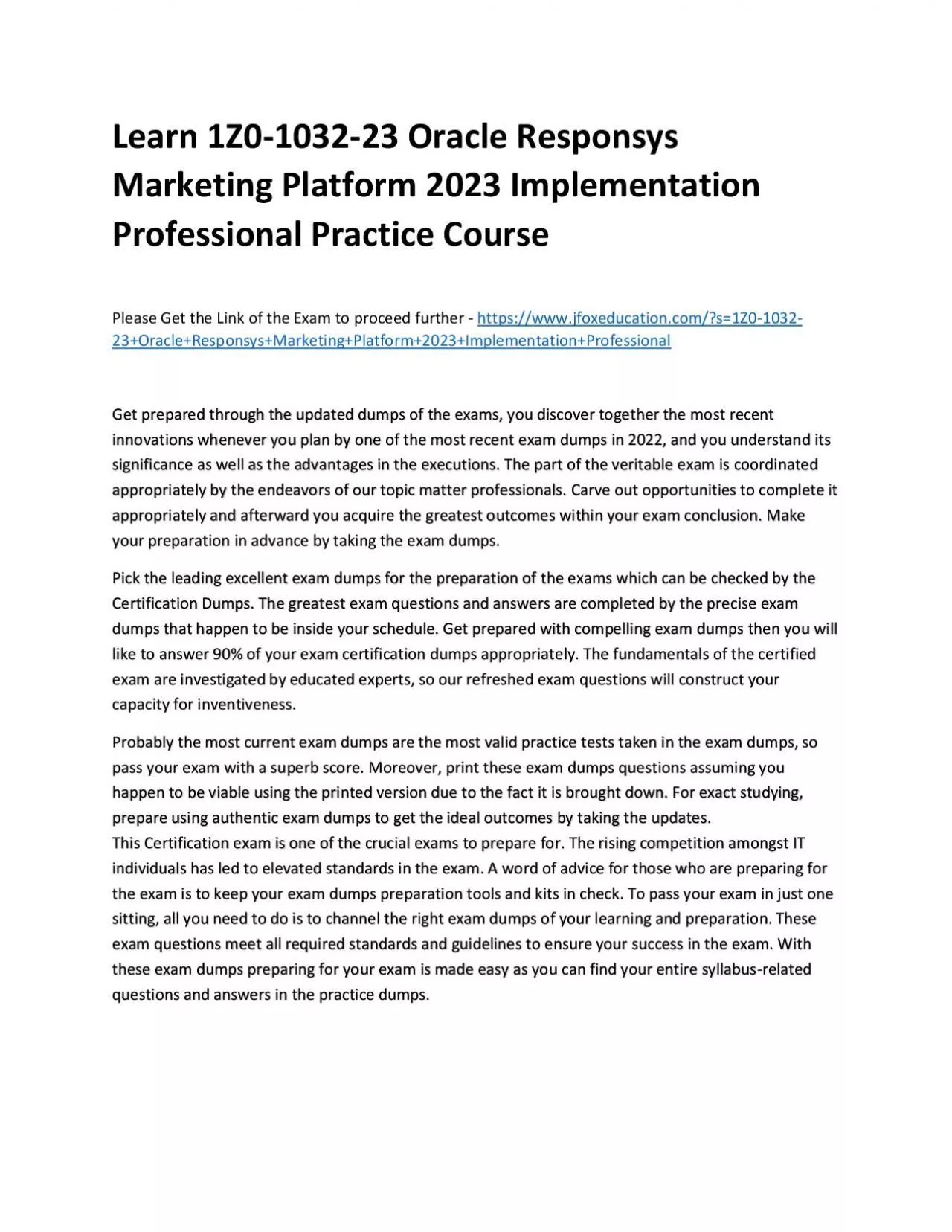 PDF-Learn 1Z0-1032-23 Oracle Responsys Marketing Platform 2023 Implementation Professional