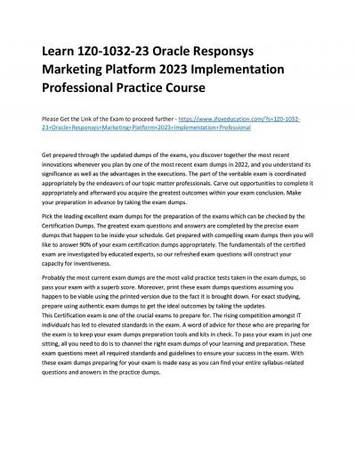 Learn 1Z0-1032-23 Oracle Responsys Marketing Platform 2023 Implementation Professional