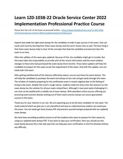 Learn 1Z0-1038-22 Oracle Service Center 2022 Implementation Professional Practice Course