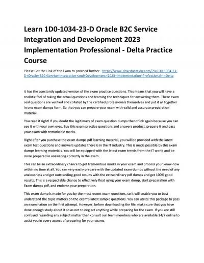 Learn 1D0-1034-23-D Oracle B2C Service Integration and Development 2023 Implementation Professional - Delta Practice Course