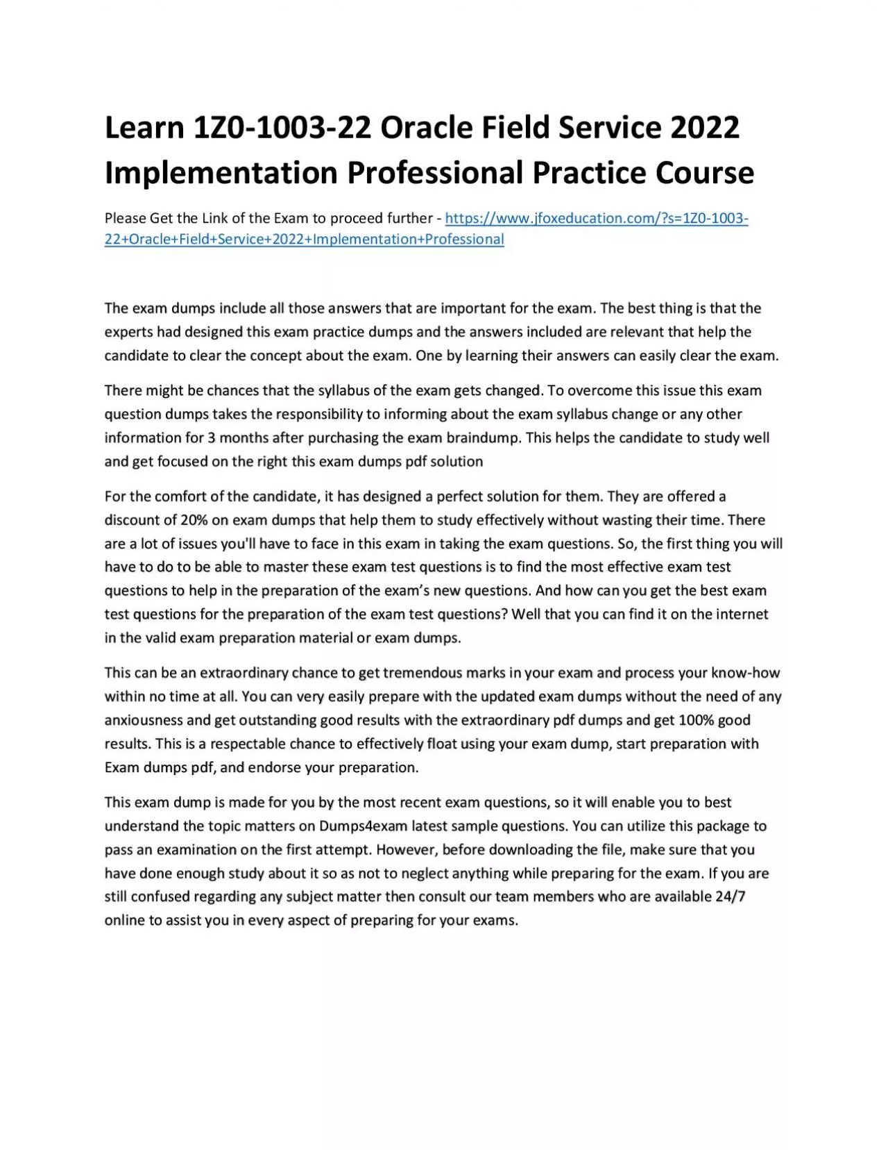 PDF-Learn 1Z0-1003-22 Oracle Field Service 2022 Implementation Professional Practice Course