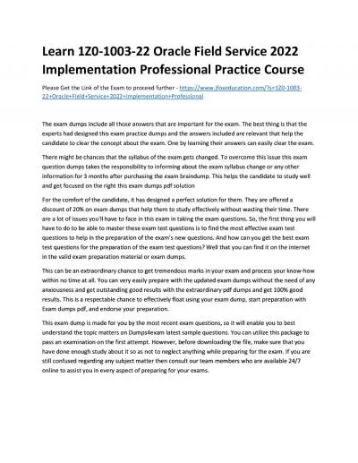 Learn 1Z0-1003-22 Oracle Field Service 2022 Implementation Professional Practice Course