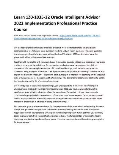 Learn 1Z0-1035-22 Oracle Intelligent Advisor 2022 Implementation Professional Practice