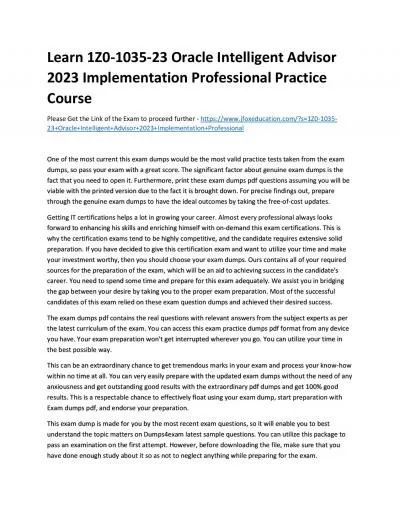 Learn 1Z0-1035-23 Oracle Intelligent Advisor 2023 Implementation Professional Practice Course