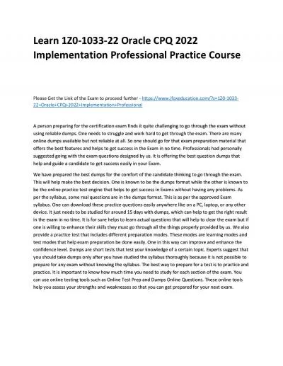 Learn 1Z0-1033-22 Oracle CPQ 2022 Implementation Professional Practice Course