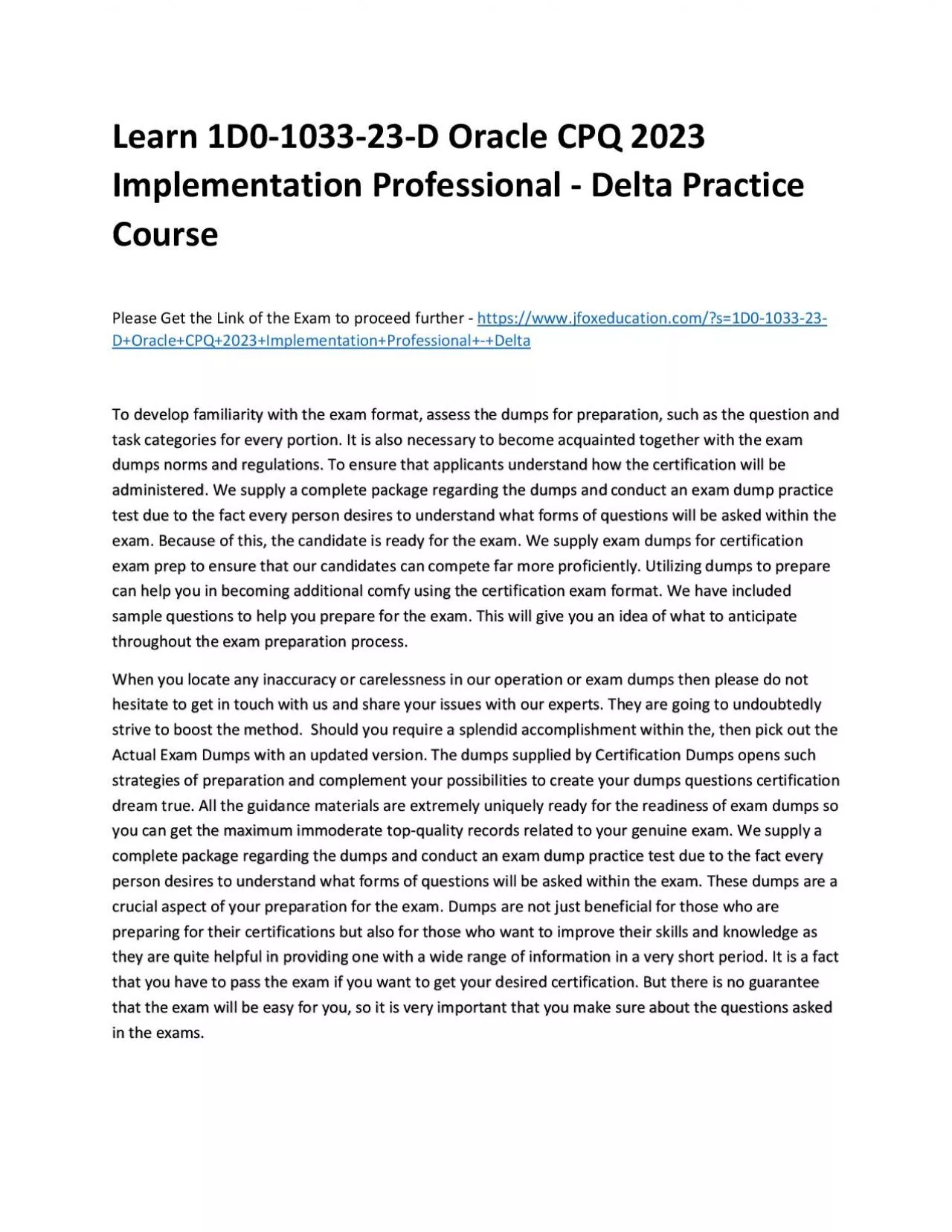 PDF-Learn 1D0-1033-23-D Oracle CPQ 2023 Implementation Professional - Delta Practice Course