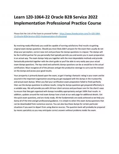 Learn 1Z0-1064-22 Oracle B2B Service 2022 Implementation Professional Practice Course