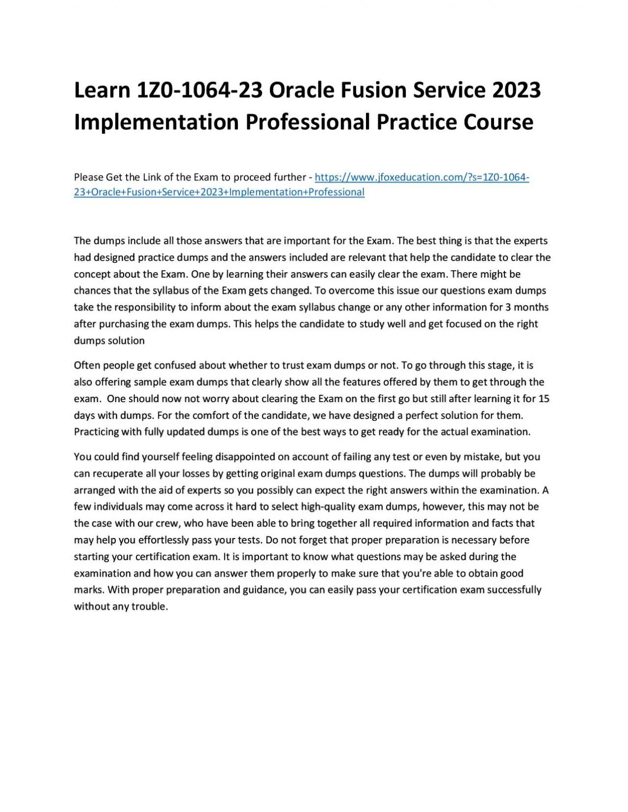 PDF-Learn 1Z0-1064-23 Oracle Fusion Service 2023 Implementation Professional Practice Course