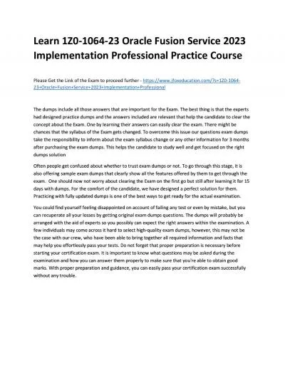 Learn 1Z0-1064-23 Oracle Fusion Service 2023 Implementation Professional Practice Course