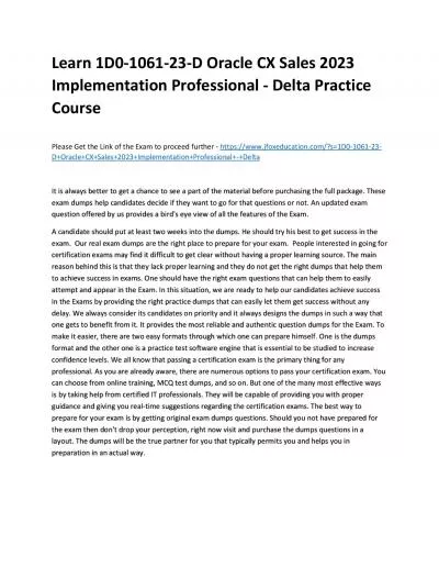 Learn 1D0-1061-23-D Oracle CX Sales 2023 Implementation Professional - Delta Practice