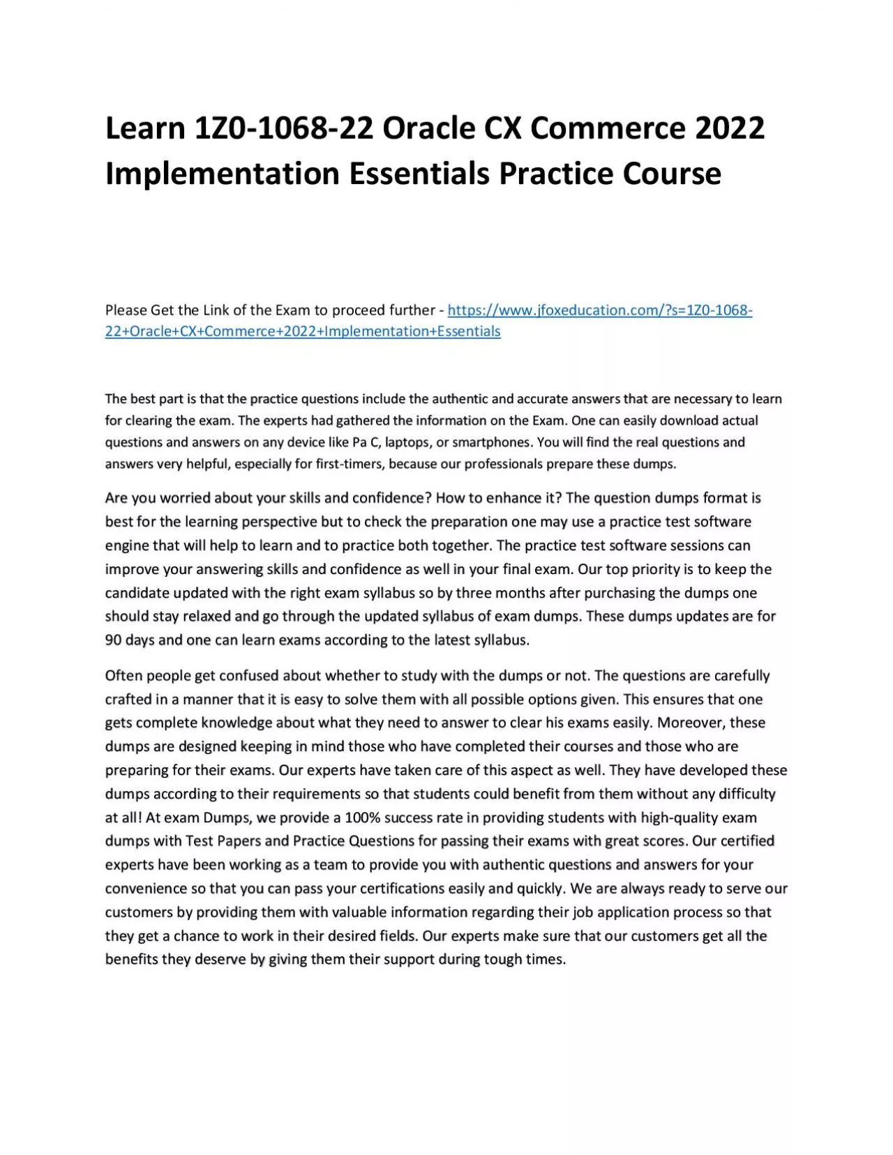 PDF-Learn 1Z0-1068-22 Oracle CX Commerce 2022 Implementation Essentials Practice Course