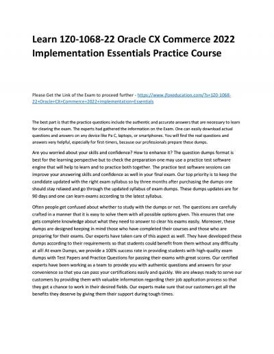 Learn 1Z0-1068-22 Oracle CX Commerce 2022 Implementation Essentials Practice Course