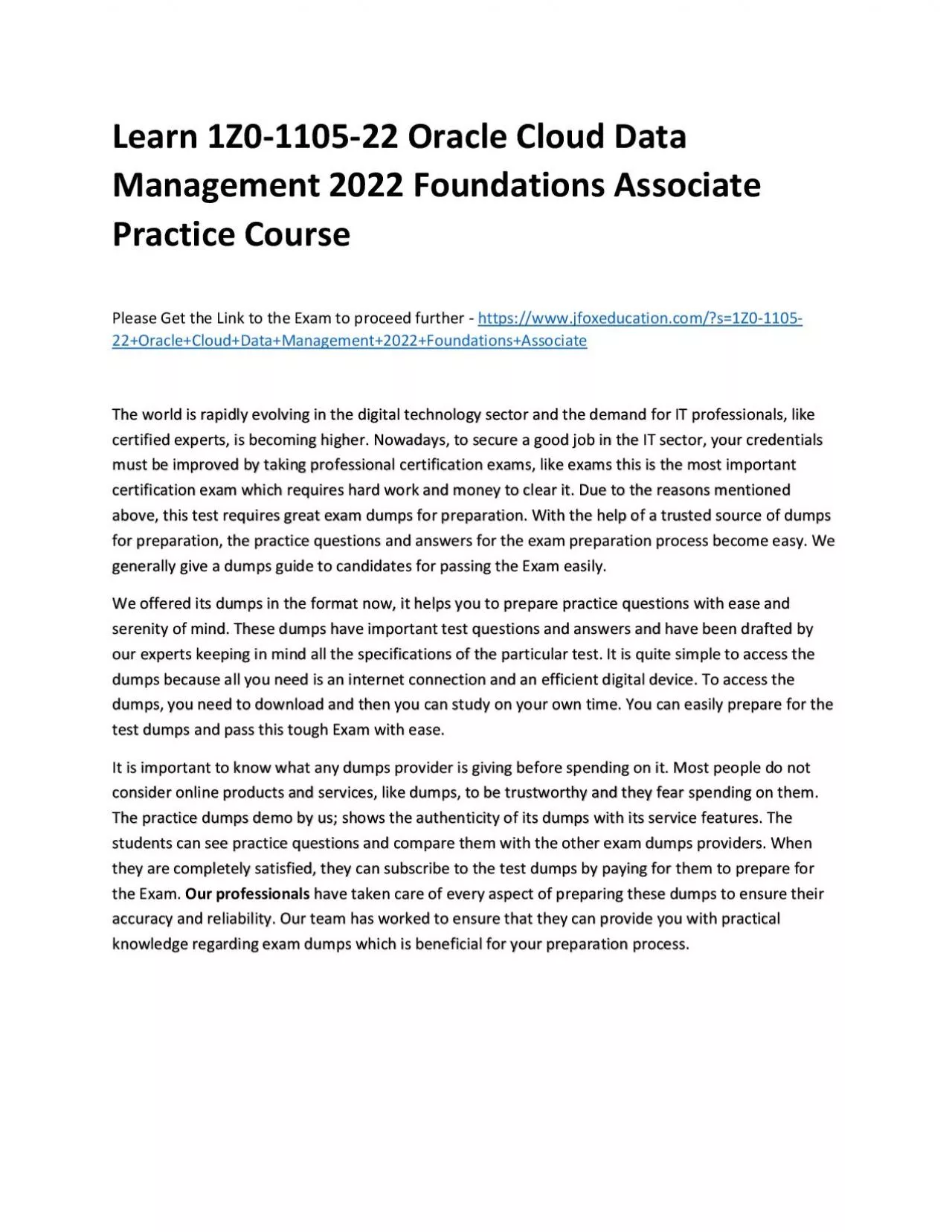 PDF-Learn 1Z0-1105-22 Oracle Cloud Data Management 2022 Foundations Associate Practice Course