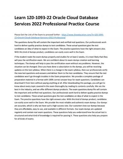 Learn 1Z0-1093-22 Oracle Cloud Database Services 2022 Professional Practice Course