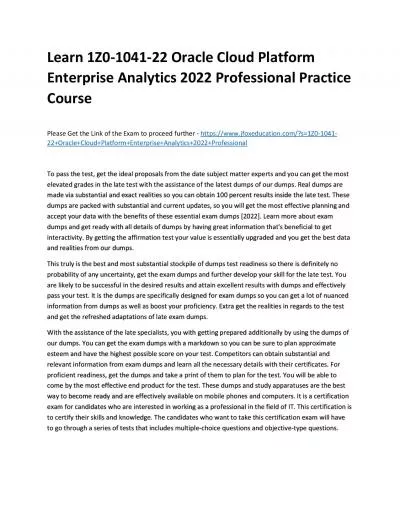 Learn 1Z0-1041-22 Oracle Cloud Platform Enterprise Analytics 2022 Professional Practice Course