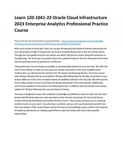 Learn 1Z0-1041-23 Oracle Cloud Infrastructure 2023 Enterprise Analytics Professional Practice Course