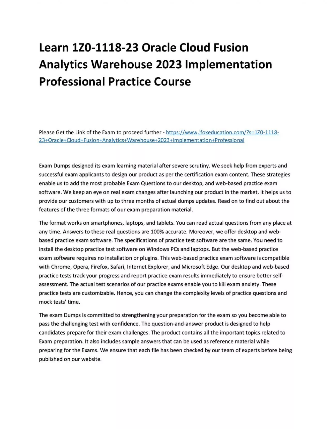 PDF-Learn 1Z0-1118-23 Oracle Cloud Fusion Analytics Warehouse 2023 Implementation Professional