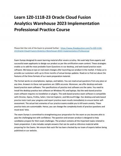 Learn 1Z0-1118-23 Oracle Cloud Fusion Analytics Warehouse 2023 Implementation Professional Practice Course